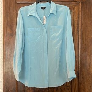 Talbots 100% washable silk LP Light Blue Button-Up Blouse